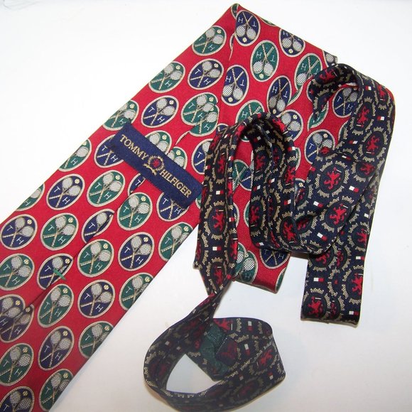 Tommy Hilfiger Neck Tie Logo Racket Italian Silk - Picture 4 of 5
